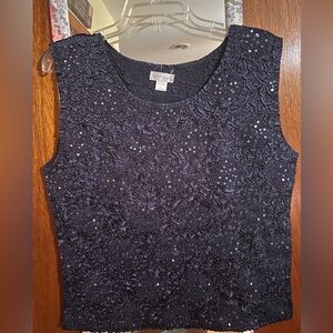 Vintage Rafael glam popcorn crinkle textured sleeveless top. Size L. Dark Navy